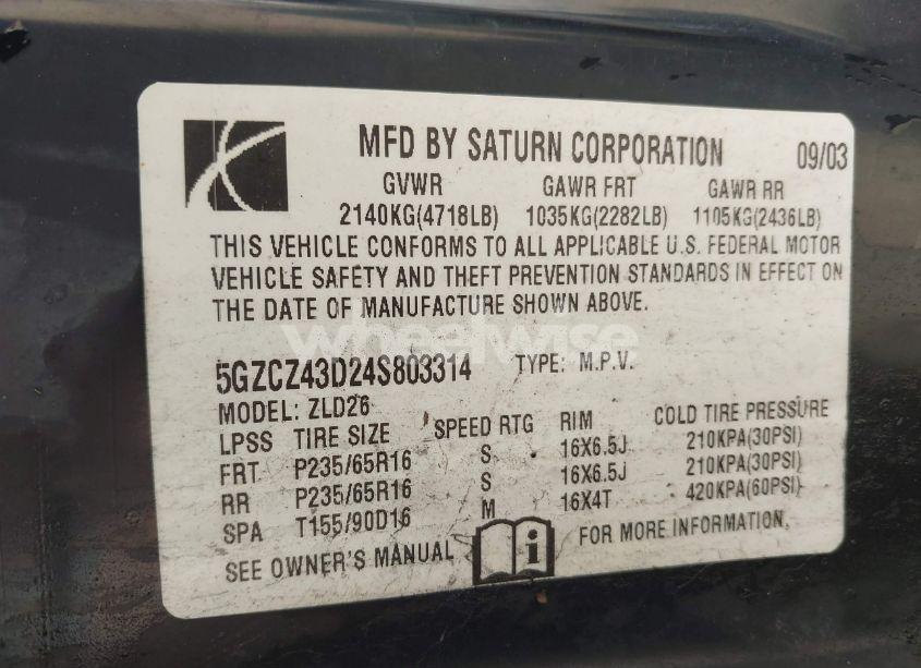 Photo 9 of 2004 Saturn Vue 4 CYL (VIN 5GZCZ43D24S803314)