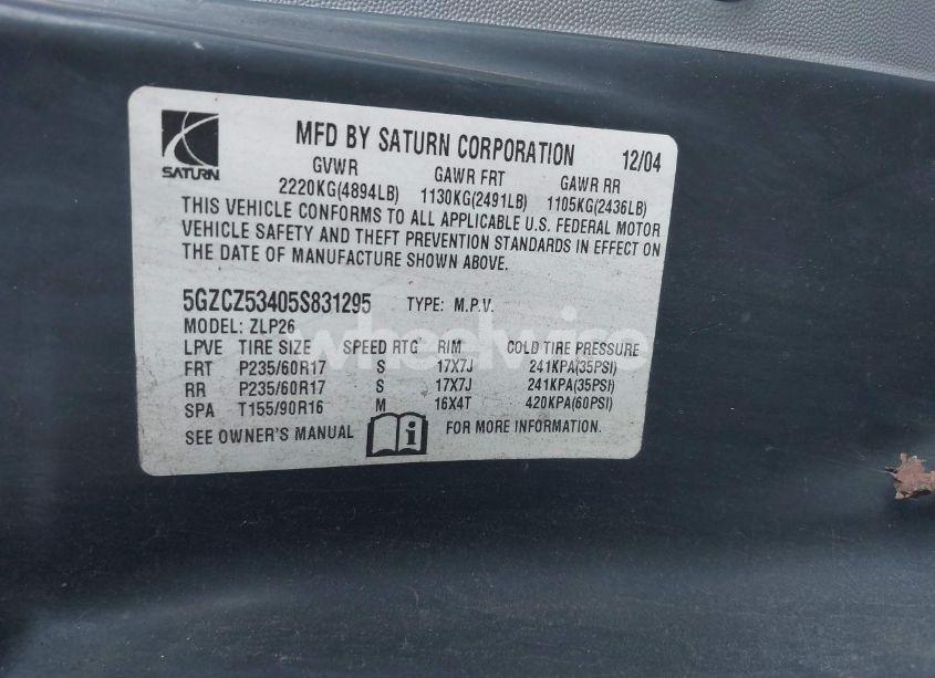 Photo 9 of 2005 Saturn Vue V6 (VIN 5GZCZ53405S831295)