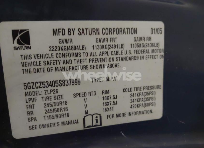 Photo 9 of 2005 Saturn Vue V6 (VIN 5GZCZ53405S837999)