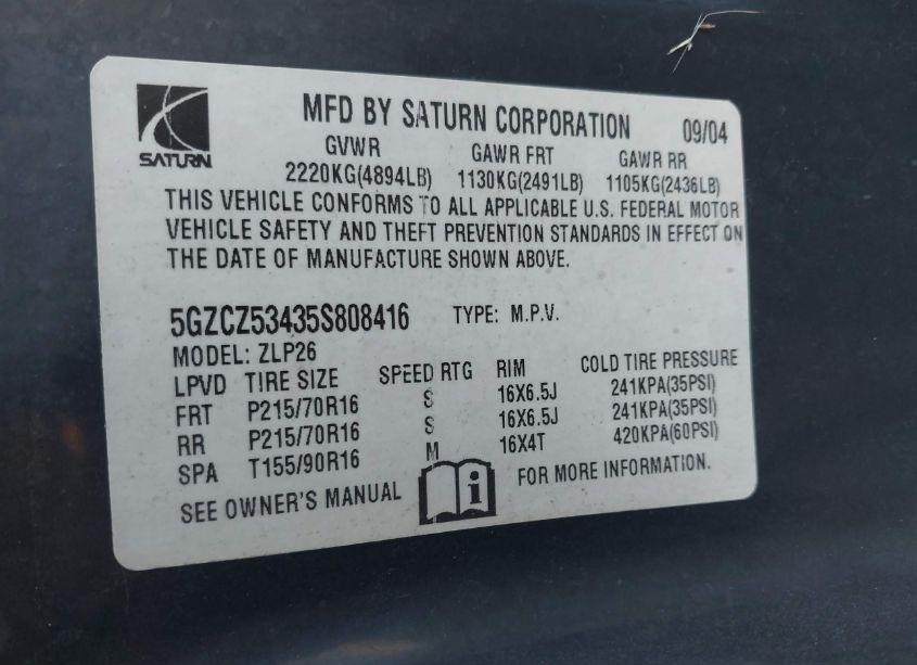 Photo 9 of 2005 Saturn Vue V6 (VIN 5GZCZ53435S808416)