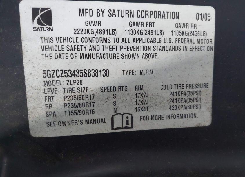 Photo 9 of 2005 Saturn Vue V6 (VIN 5GZCZ53435S838130)