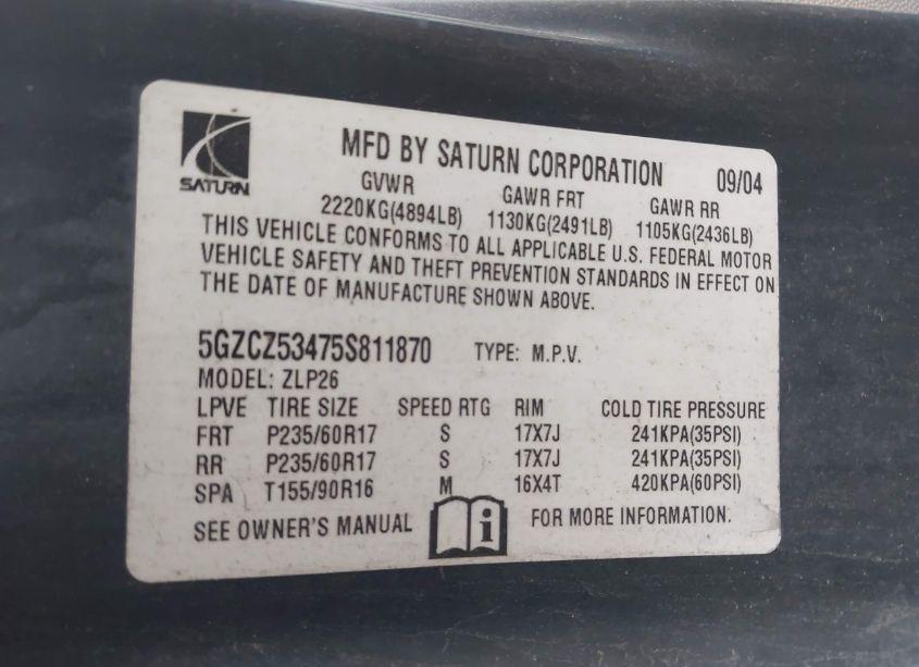 Photo 9 of 2005 Saturn Vue V6 (VIN 5GZCZ53475S811870)