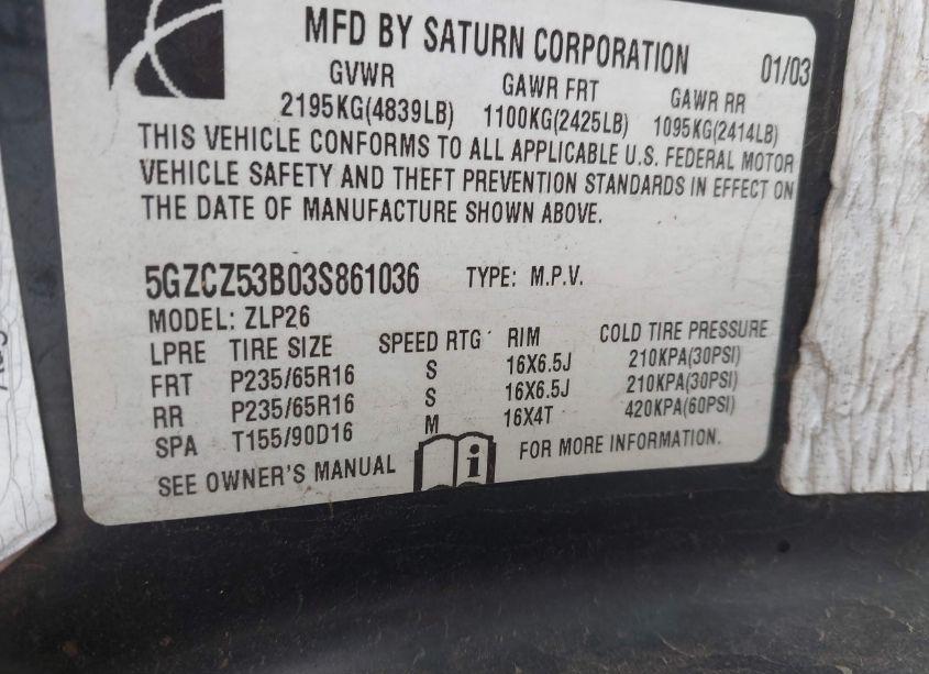 Photo 9 of 2003 Saturn Vue V6 (VIN 5GZCZ53B03S861036)