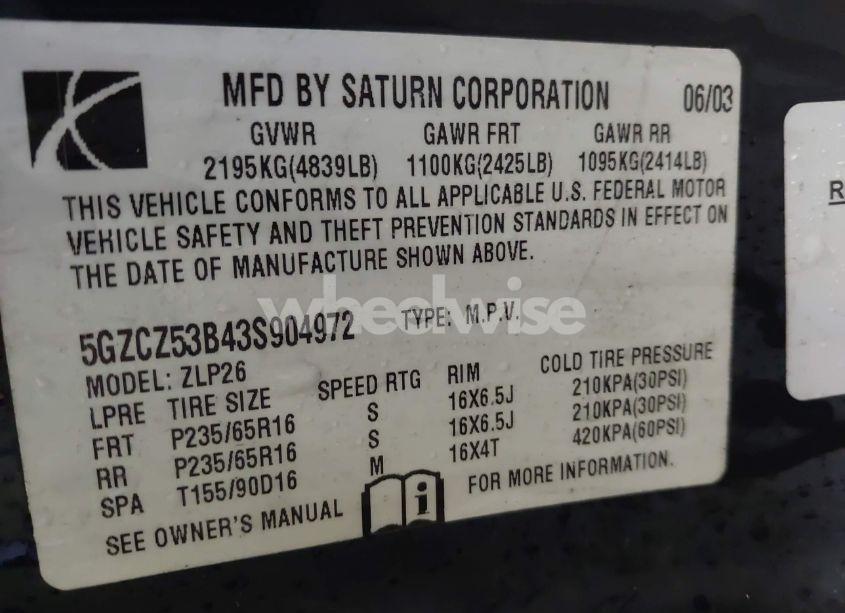 Photo 9 of 2003 Saturn Vue V6 (VIN 5GZCZ53B43S904972)