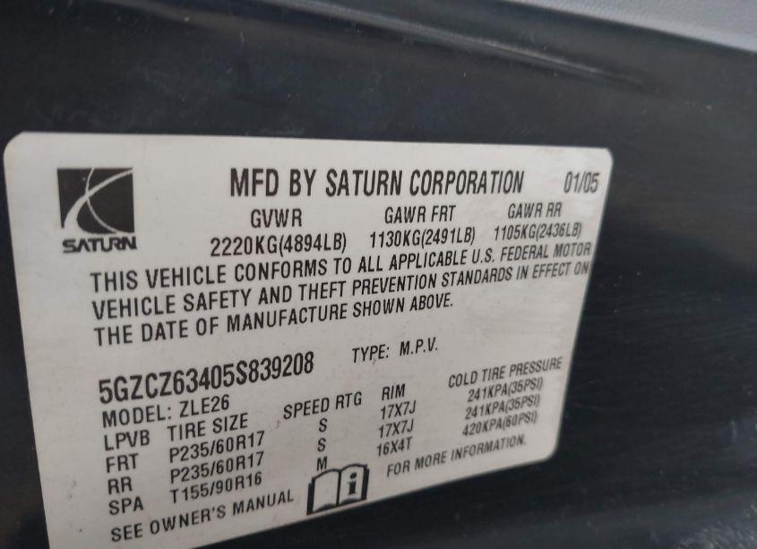 Photo 9 of 2005 Saturn Vue V6 (VIN 5GZCZ63405S839208)