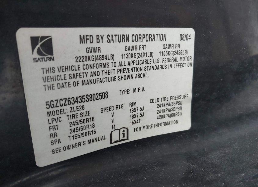 Photo 9 of 2005 Saturn Vue V6 (VIN 5GZCZ63435S802508)