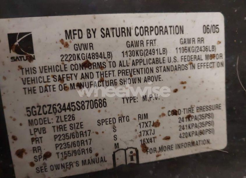 Photo 9 of 2005 Saturn Vue V6 (VIN 5GZCZ63445S870686)