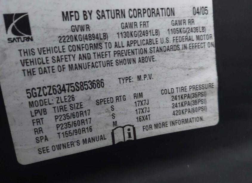 Photo 9 of 2005 Saturn Vue V6 (VIN 5GZCZ63475S853686)