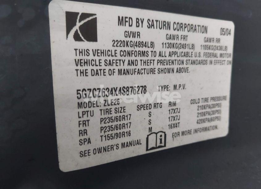 Photo 9 of 2004 Saturn Vue V6 (VIN 5GZCZ634X4S876278)