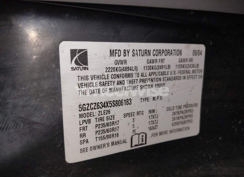 Photo 9 of 2005 Saturn Vue V6 (VIN 5GZCZ634X5S806183)