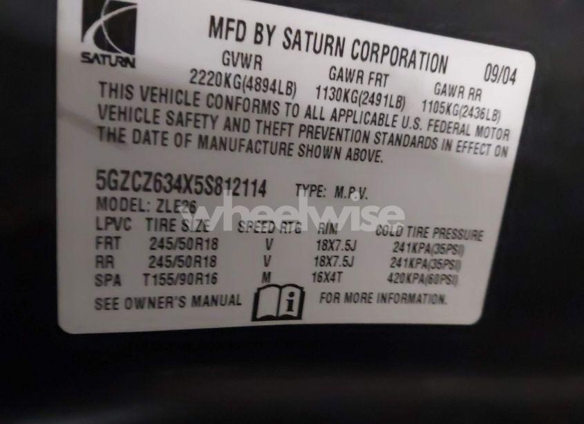 Photo 9 of 2005 Saturn Vue V6 (VIN 5GZCZ634X5S812114)
