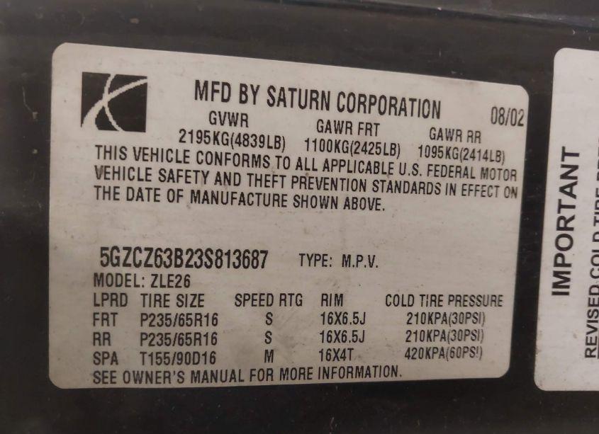 Photo 9 of 2003 Saturn Vue V6 (VIN 5GZCZ63B23S813687)