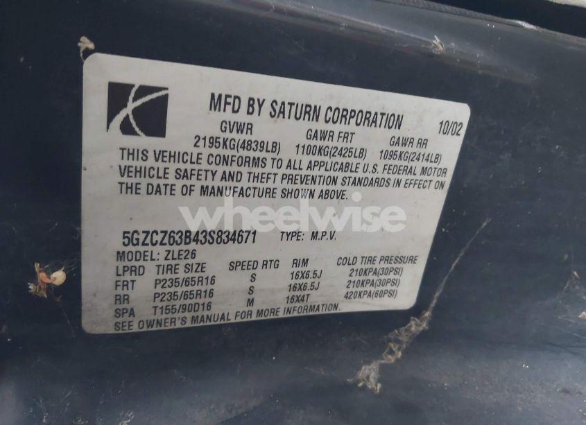 Photo 9 of 2003 Saturn Vue V6 (VIN 5GZCZ63B43S834671)