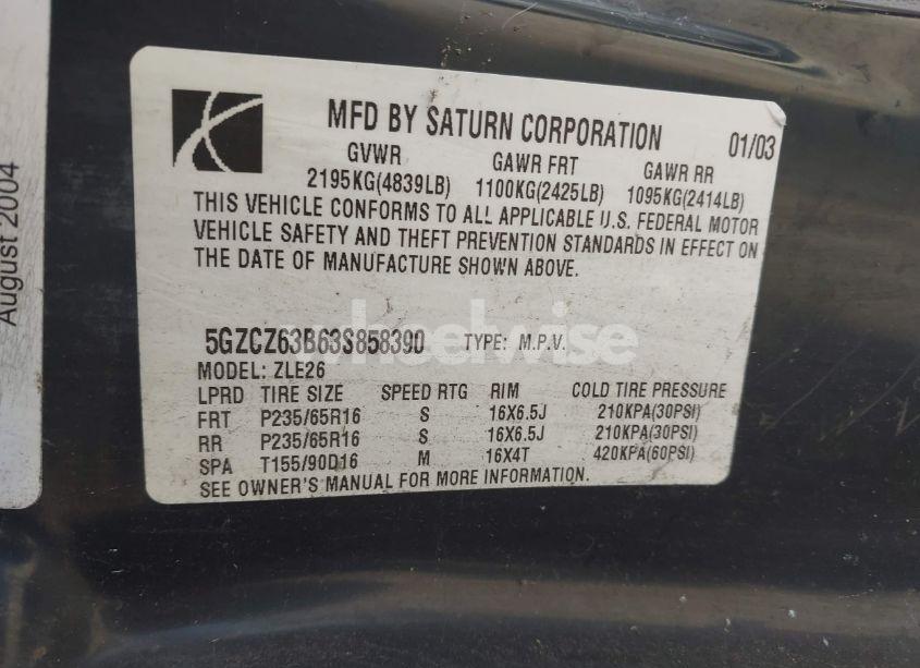 Photo 9 of 2003 Saturn Vue V6 (VIN 5GZCZ63B63S858390)