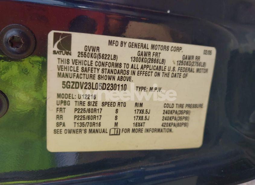 Photo 9 of 2005 Saturn Relay FWD (VIN 5GZDV23L05D230110)