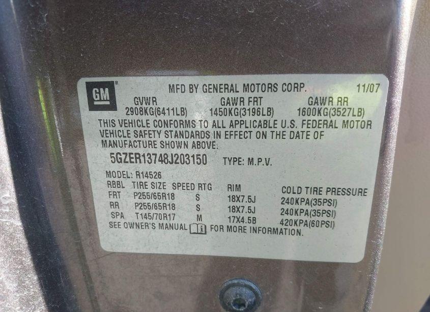 Photo 9 of 2008 Saturn Outlook XE (VIN 5GZER13748J203150)