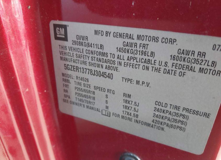 Photo 9 of 2008 Saturn Outlook XE (VIN 5GZER13778J304540)