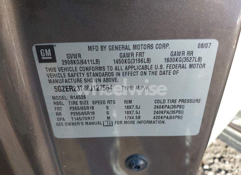 Photo 9 of 2008 Saturn Outlook XR (VIN 5GZER23748J127564)