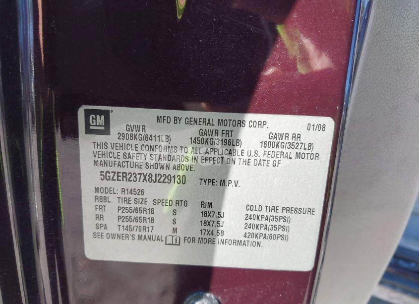 Photo 9 of 2008 Saturn Outlook XR (VIN 5GZER237X8J229130)