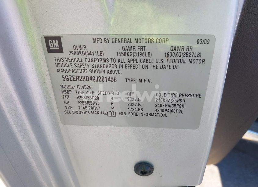 Photo 9 of 2009 Saturn Outlook XR (VIN 5GZER23D49J201458)