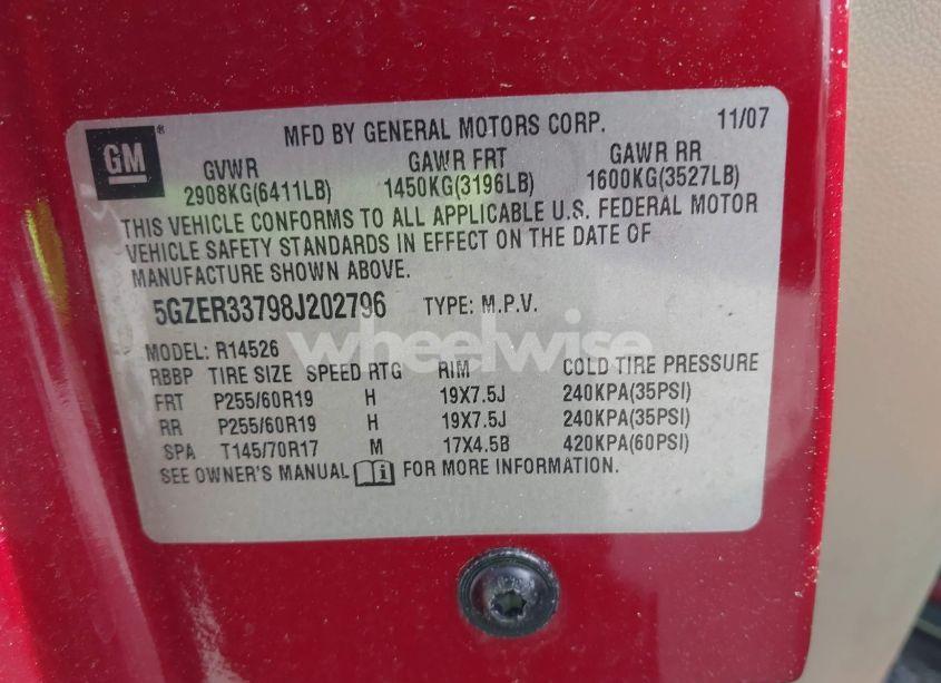 Photo 9 of 2008 Saturn Outlook XR (VIN 5GZER33798J202796)