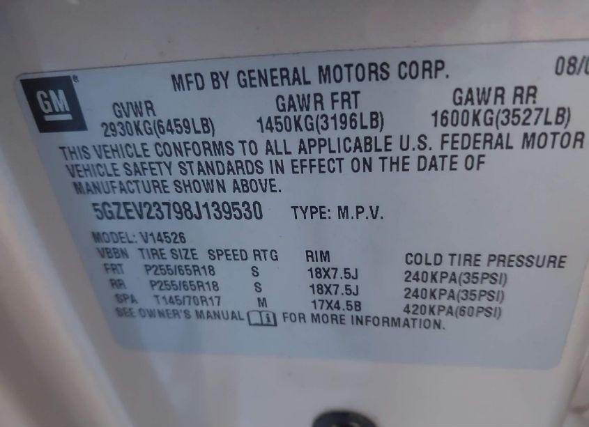 Photo 9 of 2008 Saturn Outlook XR (VIN 5GZEV23798J139530)