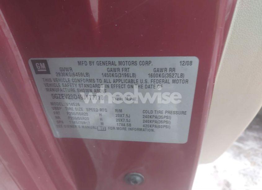 Photo 9 of 2009 Saturn Outlook XR (VIN 5GZEV23D49J177710)