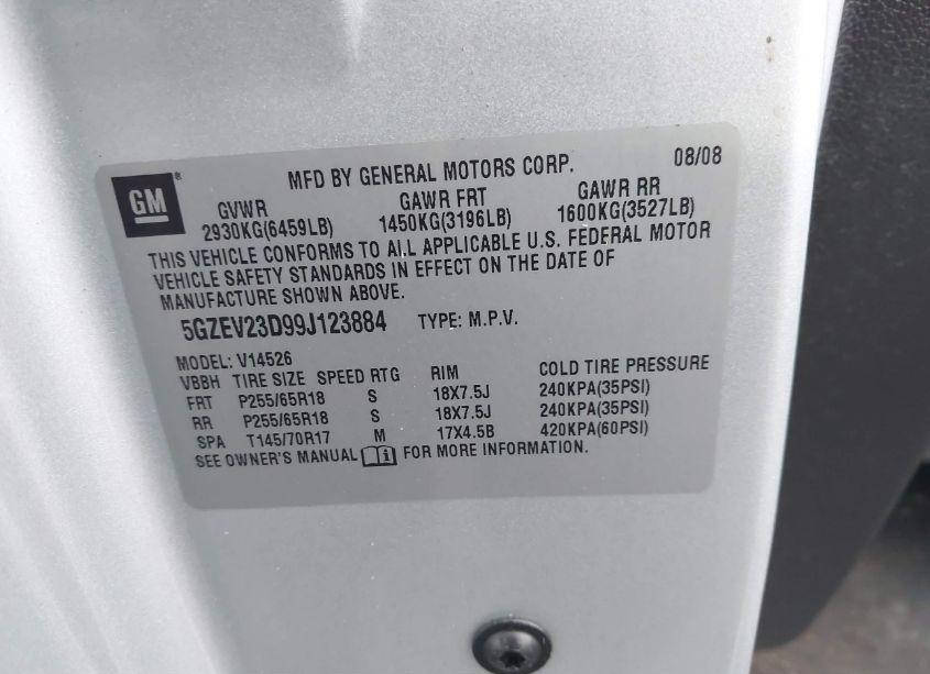 Photo 9 of 2009 Saturn Outlook XR (VIN 5GZEV23D99J123884)