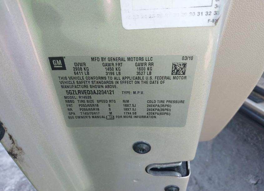 Photo 9 of 2010 Saturn Outlook XR-L (VIN 5GZLRVED3AJ204121)