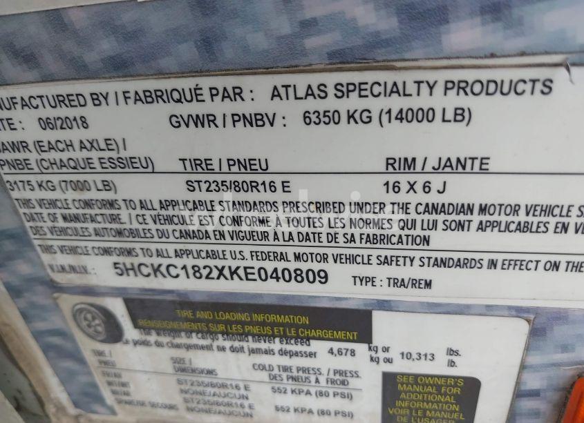 Photo 9 of 2019 Atlas Mfg CO OTHER (VIN 5HCKC182XKE040809)