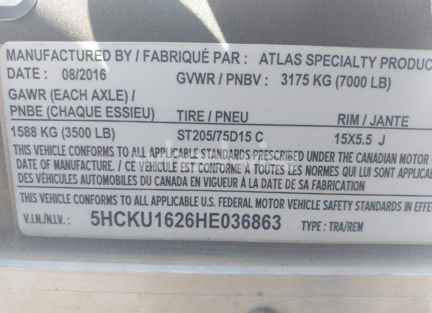 Photo 9 of 2017 Atlas Other N/A (VIN 5HCKU1626H3036863)