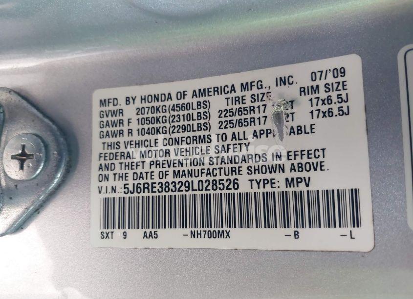 Photo 9 of 2009 Honda Cr-v LX (VIN 5J6RE38329L028526)