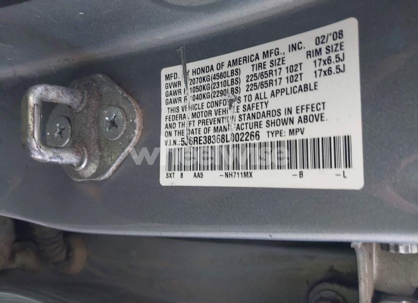 Photo 9 of 2008 Honda Cr-v LX (VIN 5J6RE38368L002266)