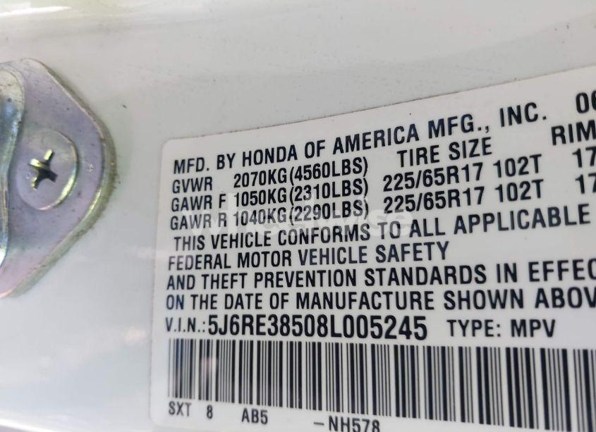 Photo 9 of 2008 Honda Cr-v EX (VIN 5J6RE38508L005245)