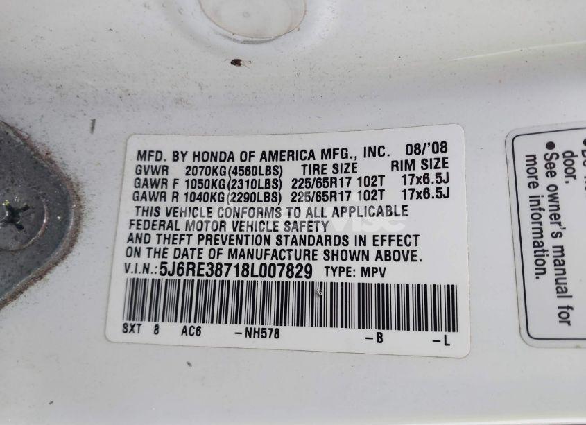 Photo 9 of 2008 Honda Cr-v EX-L (VIN 5J6RE38718L007829)