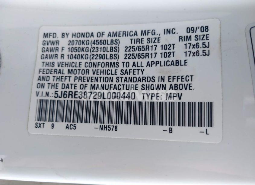 Photo 9 of 2009 Honda Cr-v EX-L (VIN 5J6RE38729L000440)