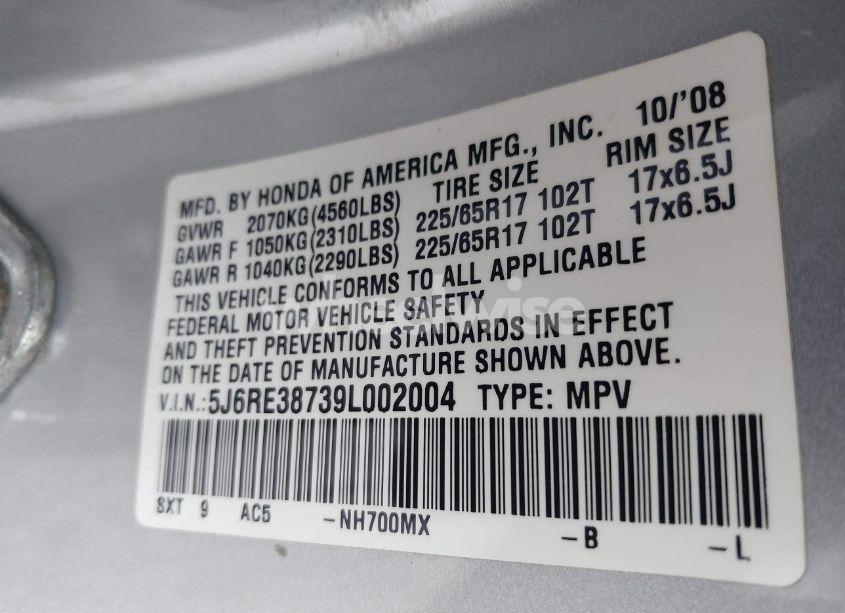 Photo 9 of 2009 Honda Cr-v EX-L (VIN 5J6RE38739L002004)