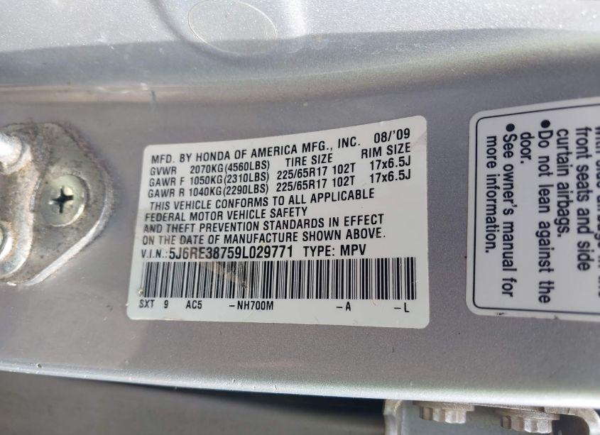 Photo 9 of 2009 Honda Cr-v EX-L (VIN 5J6RE38759L029771)