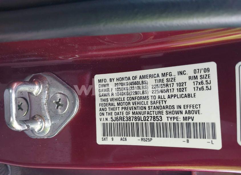 Photo 9 of 2009 Honda Cr-v EX-L (VIN 5J6RE38789L027853)