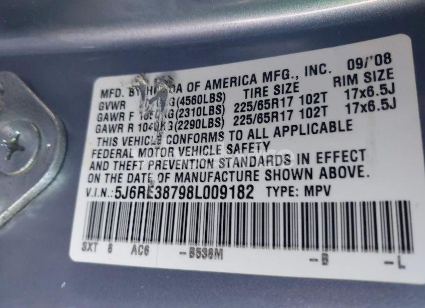 Photo 9 of 2008 Honda Cr-v EX-L (VIN 5J6RE38798L009182)