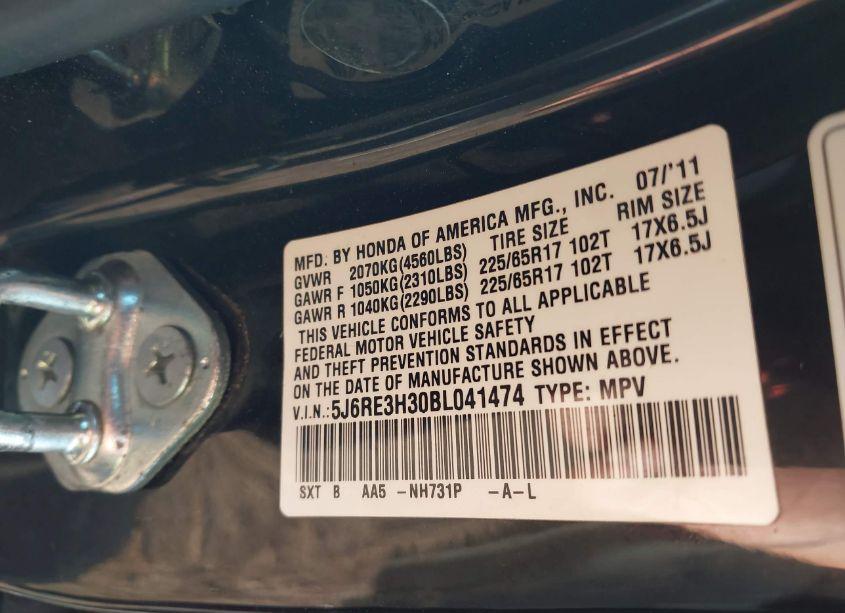 Photo 9 of 2011 Honda Cr-v LX (VIN 5J6RE3H30BL041474)