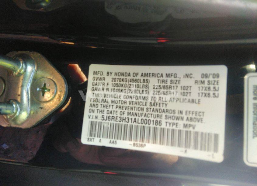 Photo 9 of 2010 Honda Cr-v LX (VIN 5J6RE3H31AL000186)