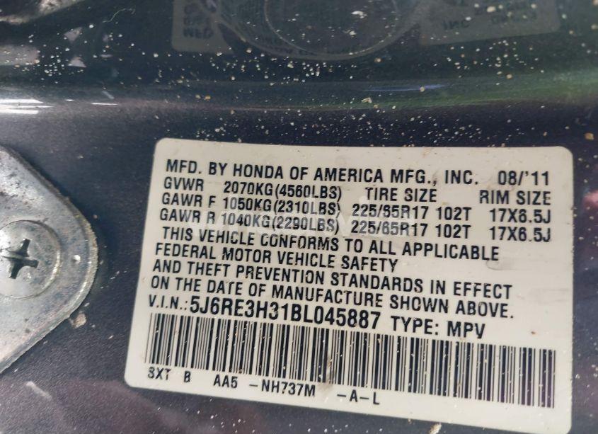 Photo 9 of 2011 Honda Cr-v LX (VIN 5J6RE3H31BL045887)