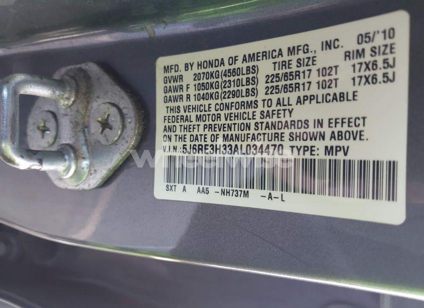 Photo 9 of 2010 Honda Cr-v LX (VIN 5J6RE3H33AL034470)