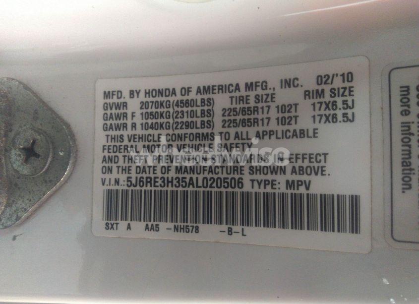 Photo 9 of 2010 Honda Cr-v LX (VIN 5J6RE3H35AL020506)