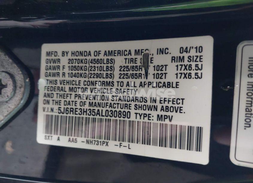 Photo 9 of 2010 Honda Cr-v LX (VIN 5J6RE3H35AL030890)