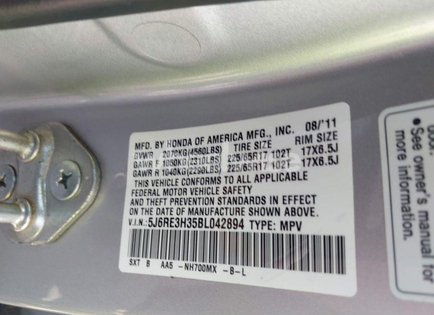 Photo 9 of 2011 Honda Cr-v LX (VIN 5J6RE3H35BL042894)
