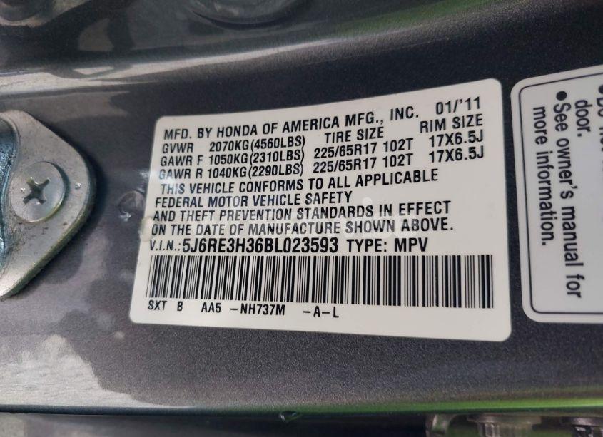 Photo 9 of 2011 Honda Cr-v LX (VIN 5J6RE3H36BL023593)