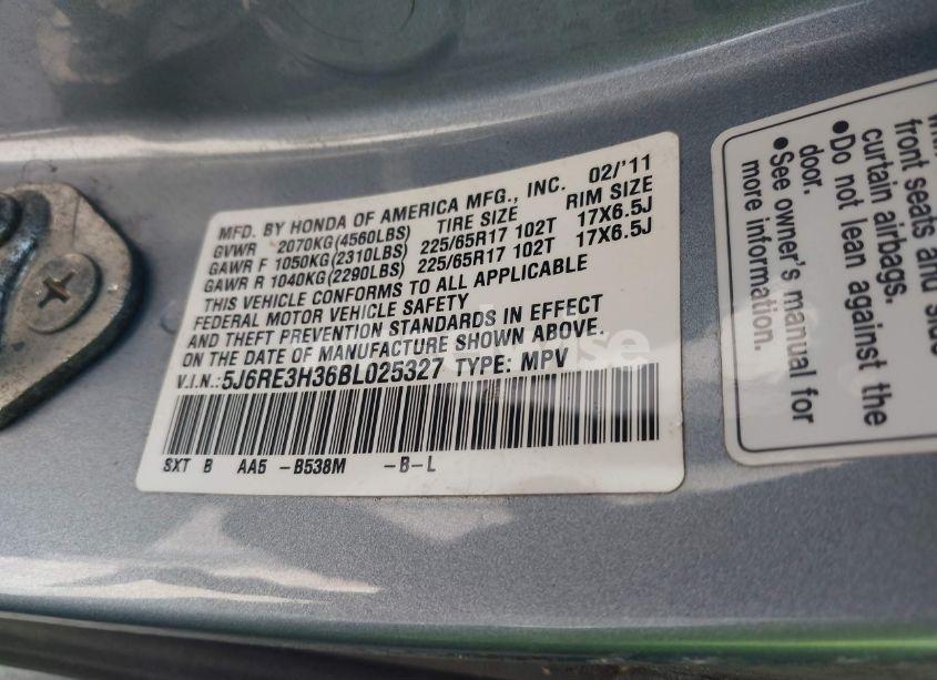 Photo 9 of 2011 Honda Cr-v LX (VIN 5J6RE3H36BL025327)