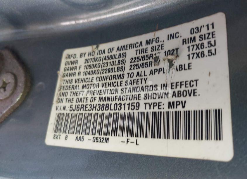 Photo 9 of 2011 Honda Cr-v LX (VIN 5J6RE3H38BL031159)